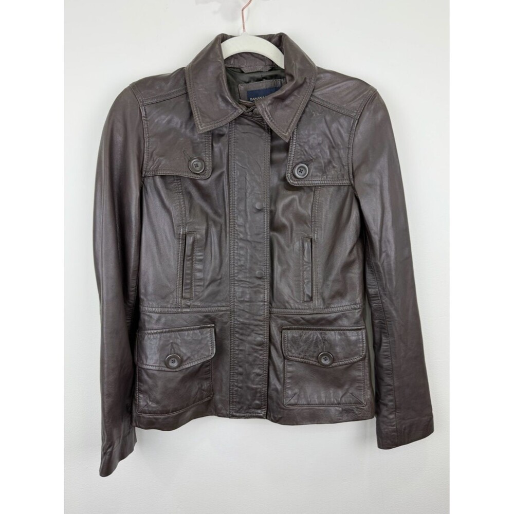 Banana Republic Brown Lamb Leather Utility Jacket Y2K Core XS